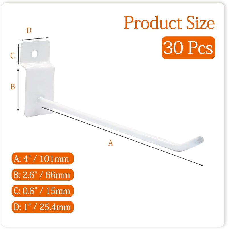 Jersvimc 40Pcs White Slatwall Hooks 4 Inch Panel Hooks, Metal Display Hooks Wall Hanging Hook Heavy Duty Slatwall Accessories Hanger for Retail Garage - Image 5